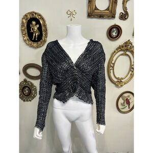IRO Paris Metallic Silver & Black V-Neck Long Sleeve Blouse Size 40